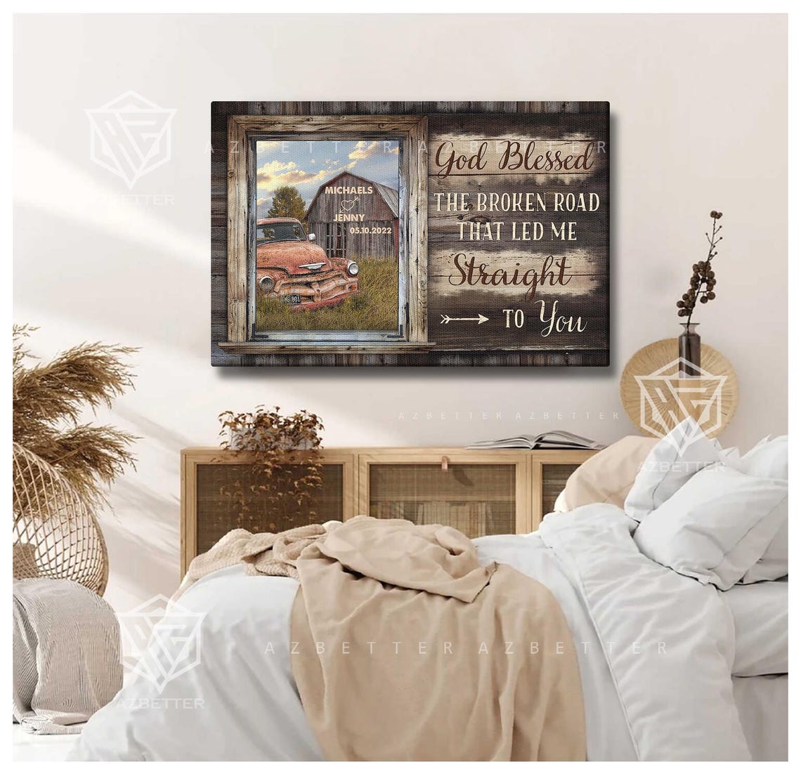 Custom Couple Rustic Truck Barn God Blessed the Broken Road Poster - Image 4