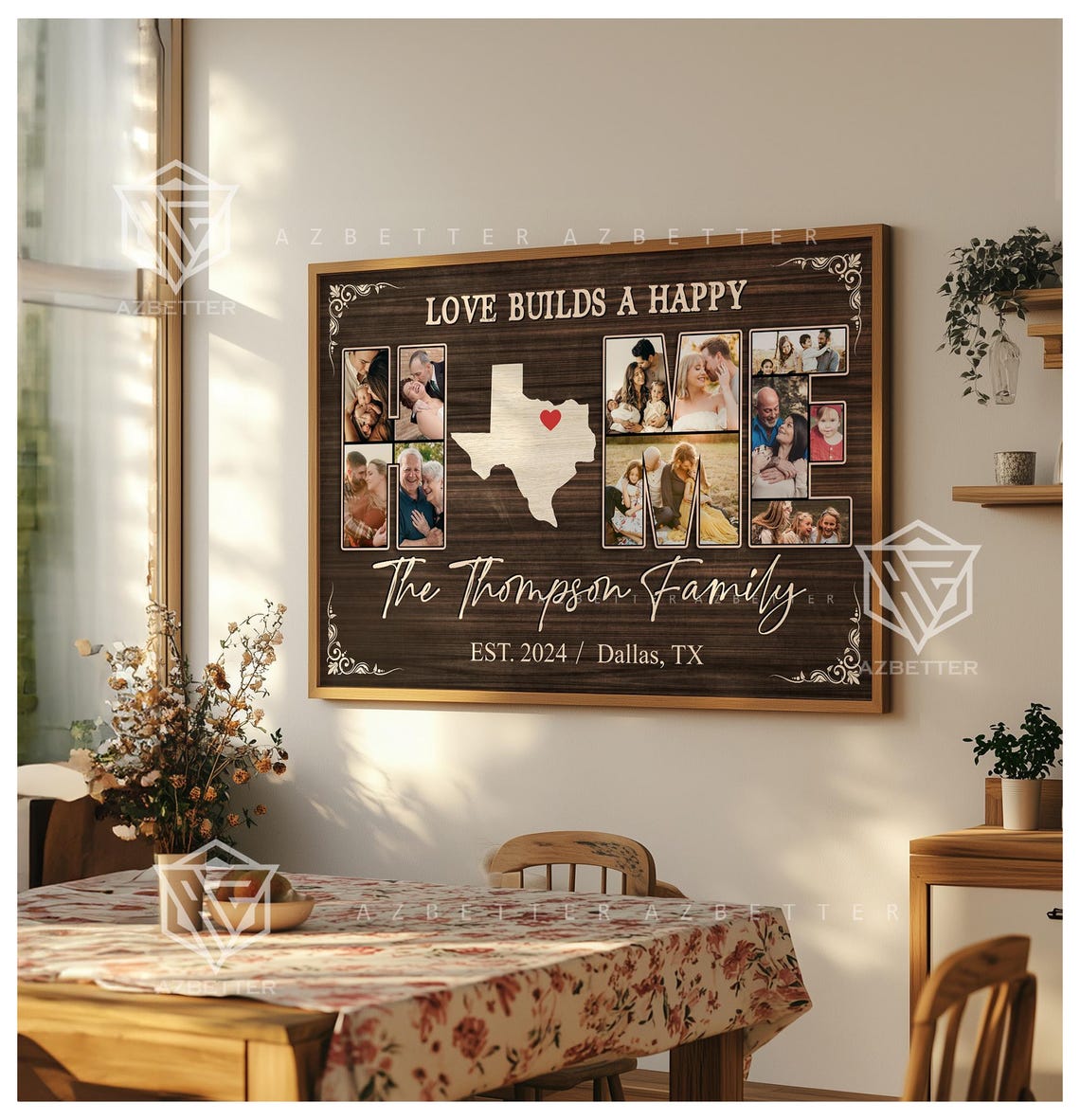 Love Builds A Happy Home Texas Map Family Photo Collage Wall Poster - Image 5