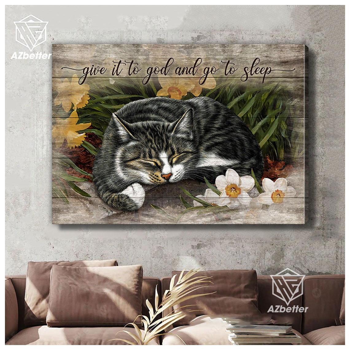 Give It To God And Go To Sleep Tabby Cat Daffodil Garden Poster - Image 5
