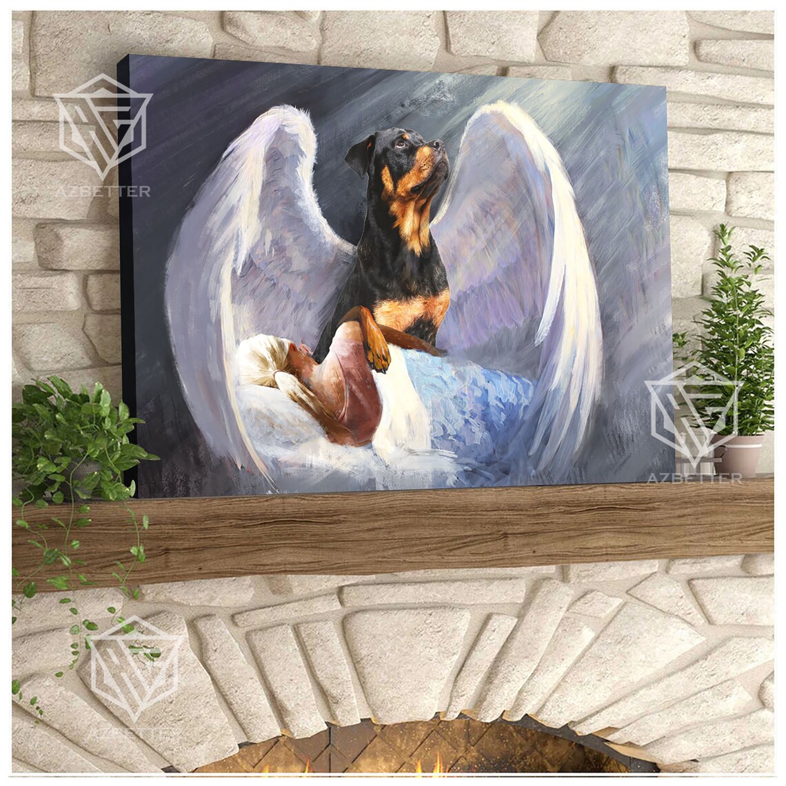 Rottweiler Guardian Angel Dog Watching Over Sleeping Girl Poster - Image 4