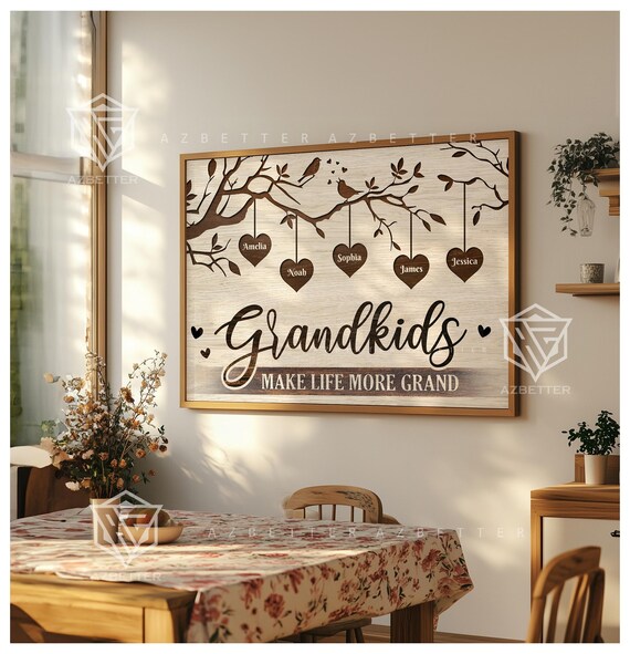 Personalized Gift For Grandparents Grandkids Make Life More Grand Family Tree With Grandkids Names Custom Rustic Wall Art For Home