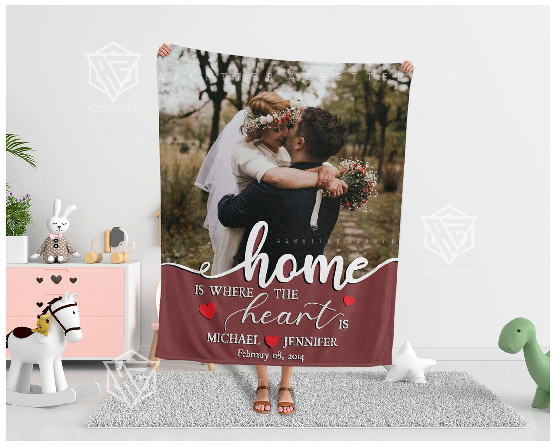 Personalized Couple Blanket Home Is Where The Heart Is Fleecesherpa Blanket Couple Custom Gift For Husband Photo Collage - Image 3