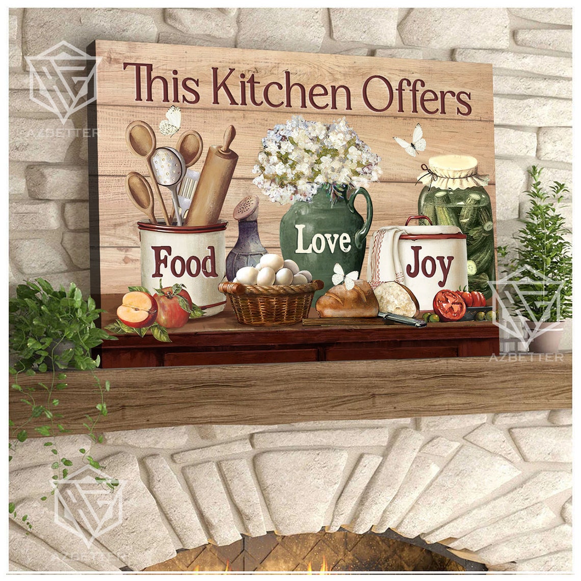 This Kitchen Offers Food Love Joy Farmhouse Kitchen Scene Poster - Image 5