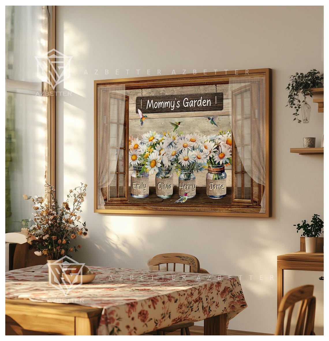 Mommy's Garden Rustic Window Daisy Jar Personalized Flower Wall Poster