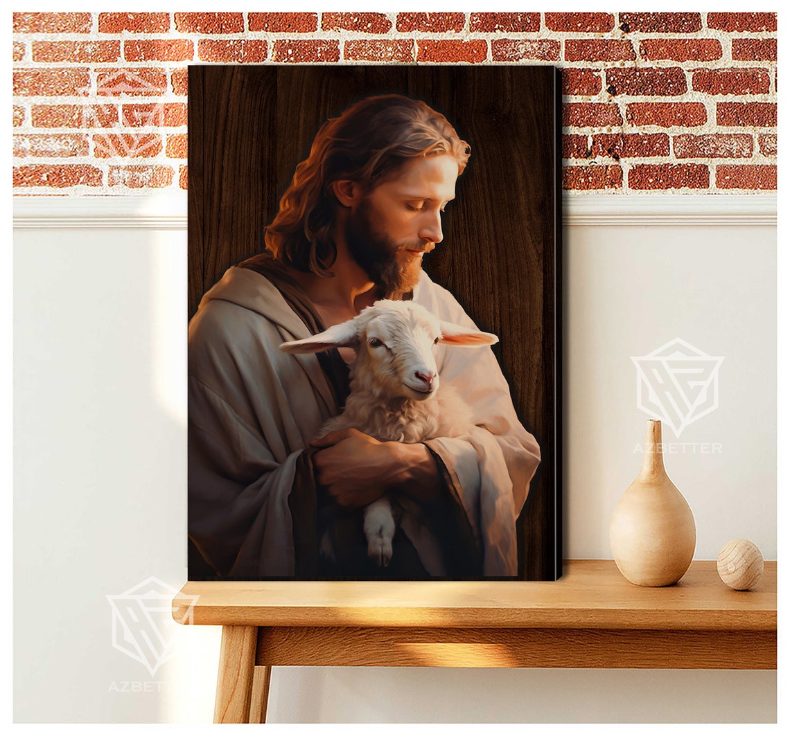 Jesus Holding Lost Lamb in Arms Gentle Savior Painting Poster - Image 5