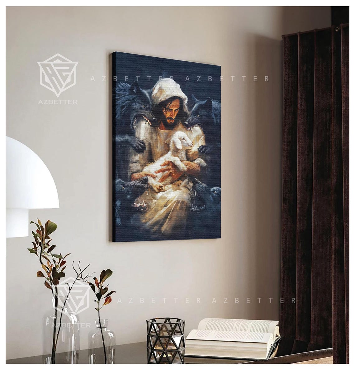 Jesus Protecting The Lamb From Wolves Christian Faith Canvas Poster - Image 3