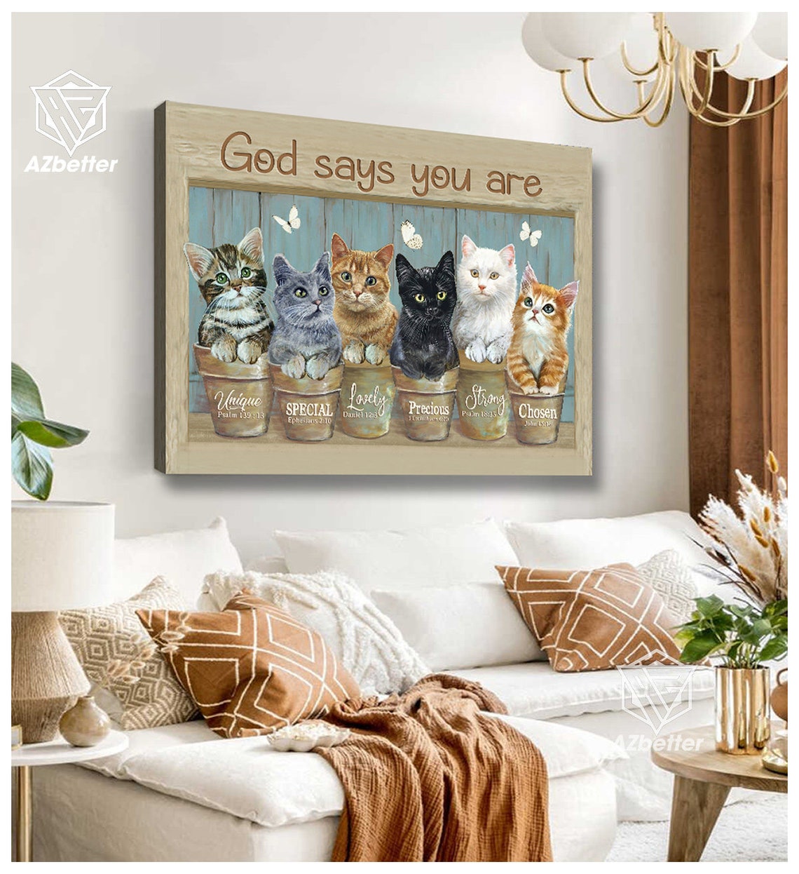 God Says You Are Six Kittens in Flower Pots Cat Lover Faith Poster - Image 4