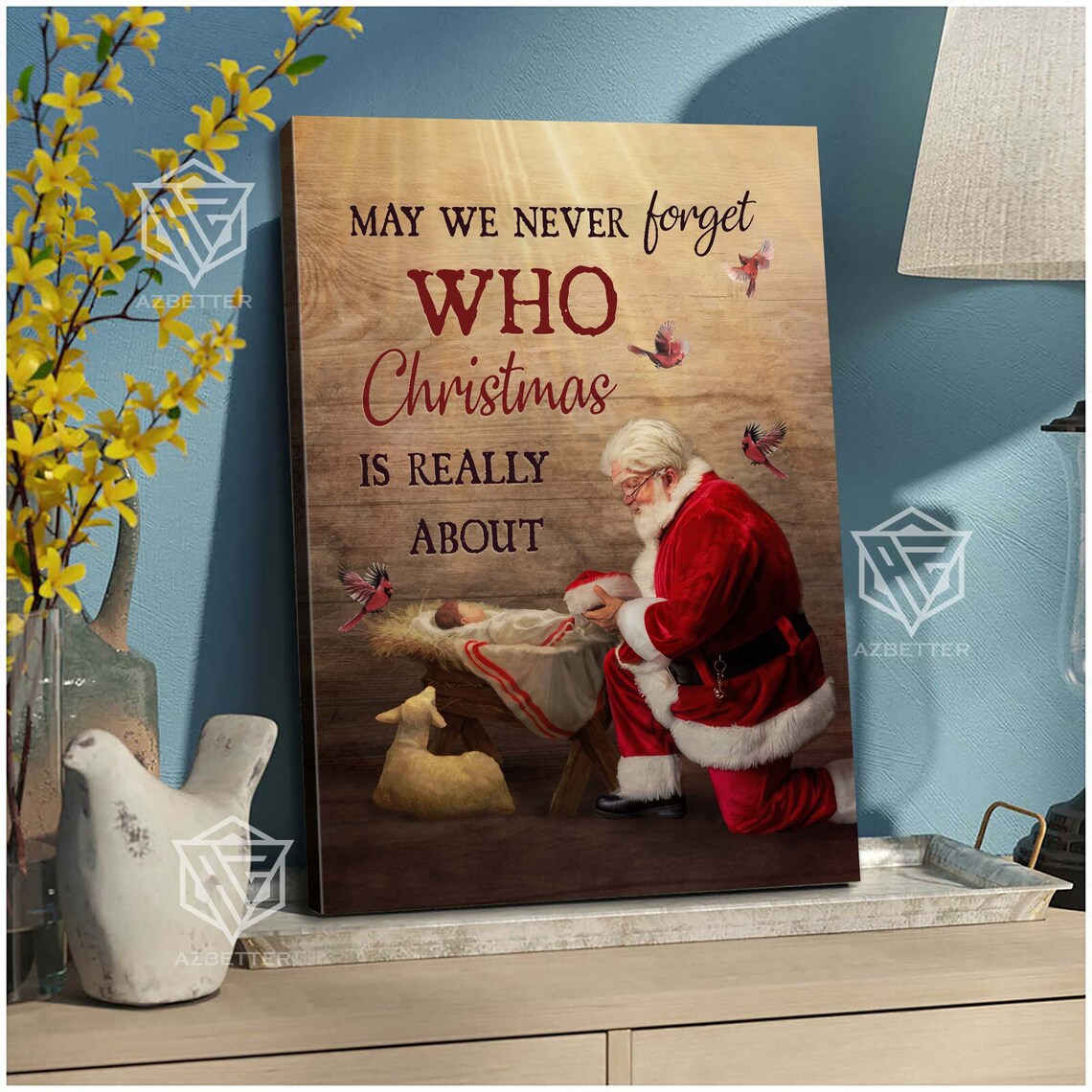 Santa Kneeling Before Baby Jesus Christmas Faith Nativity Scene Poster - Image 5