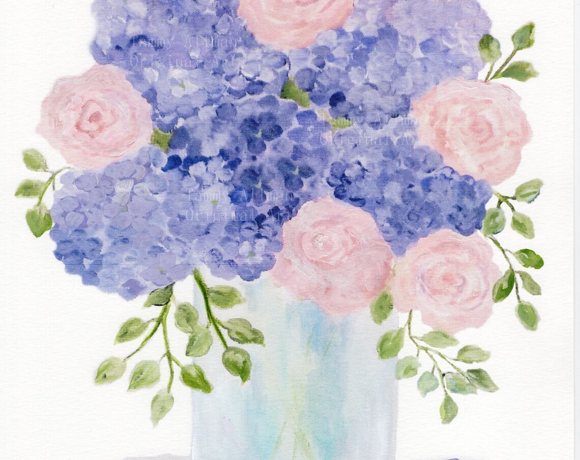 Hydrangea and Rose Watercolor Art Print Series - Image 3
