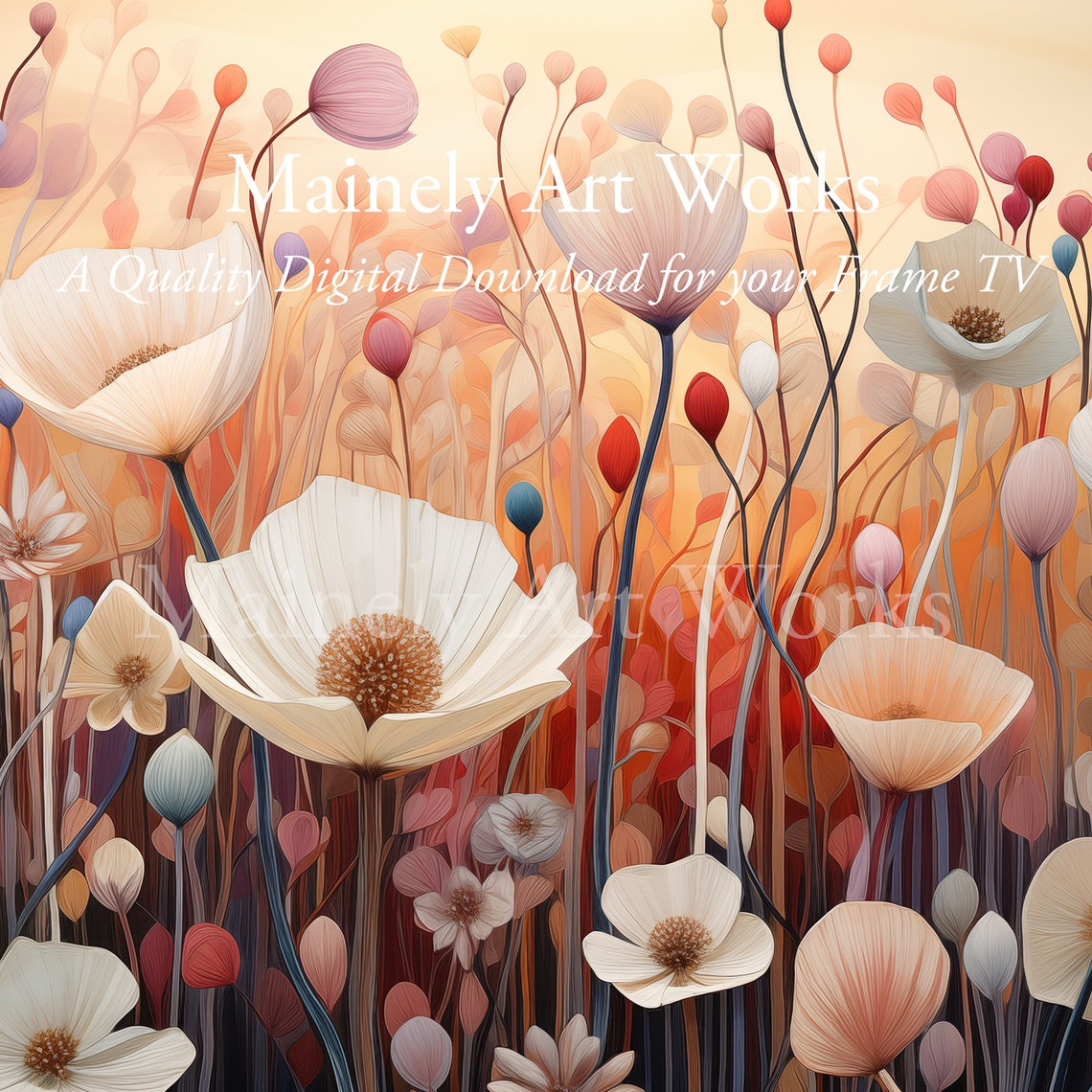 Sunset Wildflower Field Warm Meadow Pastel Botanical Wall Art Poster - Image 3