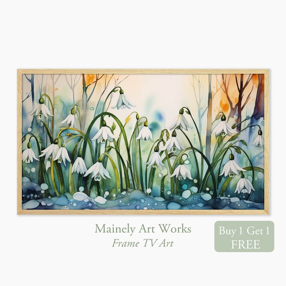 White Snowdrop Flowers Winter Forest Watercolor Spring Poster
