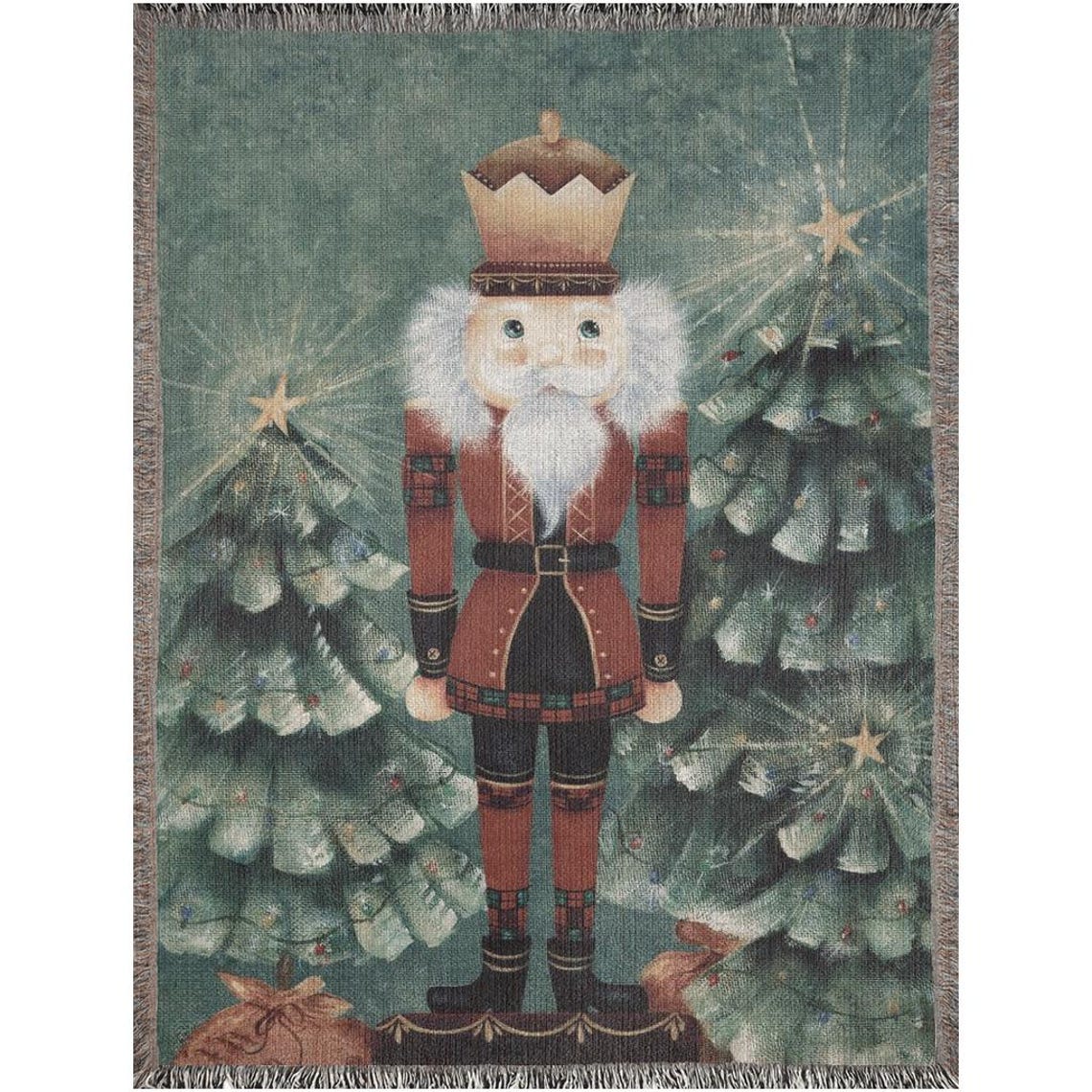 Nutcracker King Christmas Trees Woven Blanket Holiday Art Poster - Image 2