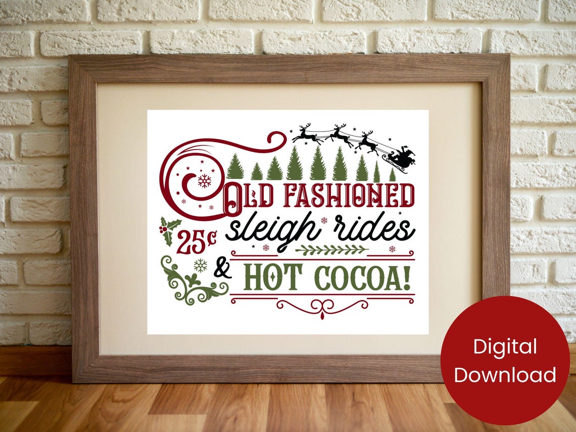 Old Fashioned Sleigh Rides and Hot Cocoa Retro Christmas Sign Poster