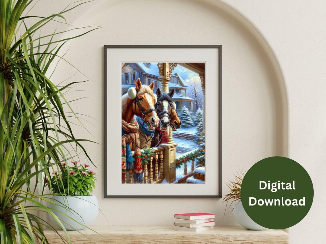 Horses Singing On Snowy Porch Christmas Carol Horse Lover Poster