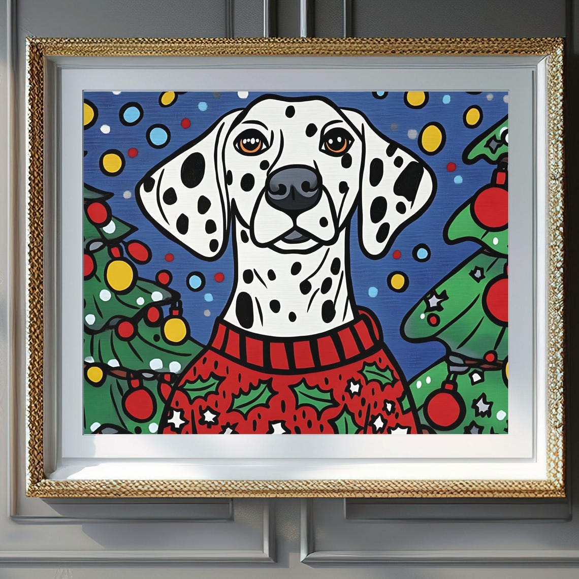 Dalmatian Christmas Sweater Pop Art Polka Dot Festive Poster