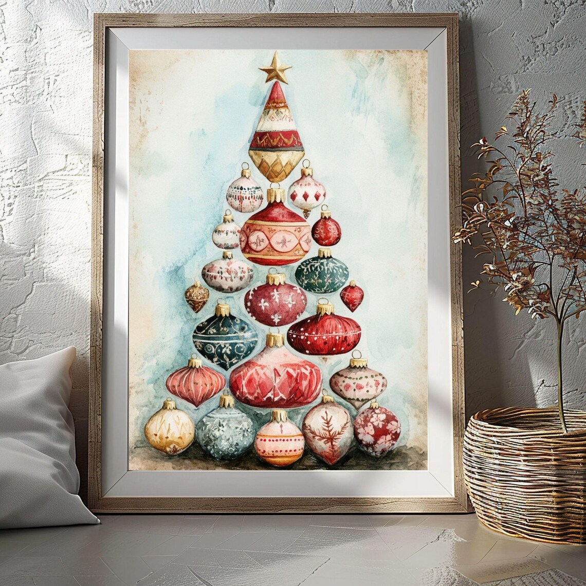 Christmas Ornaments Stacked as Christmas Tree