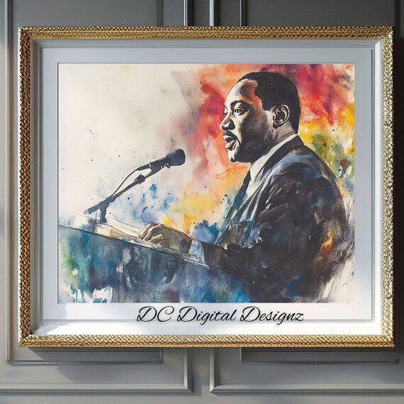 Martin Luther King Jr Speaking at Podium Watercolor Tribute Poster