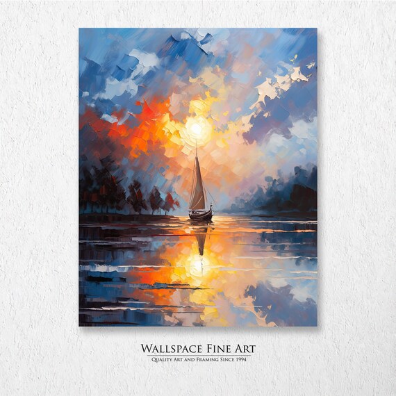 Sailboat at Sunset Impressionist Oil Painting Ocean Waves Poster