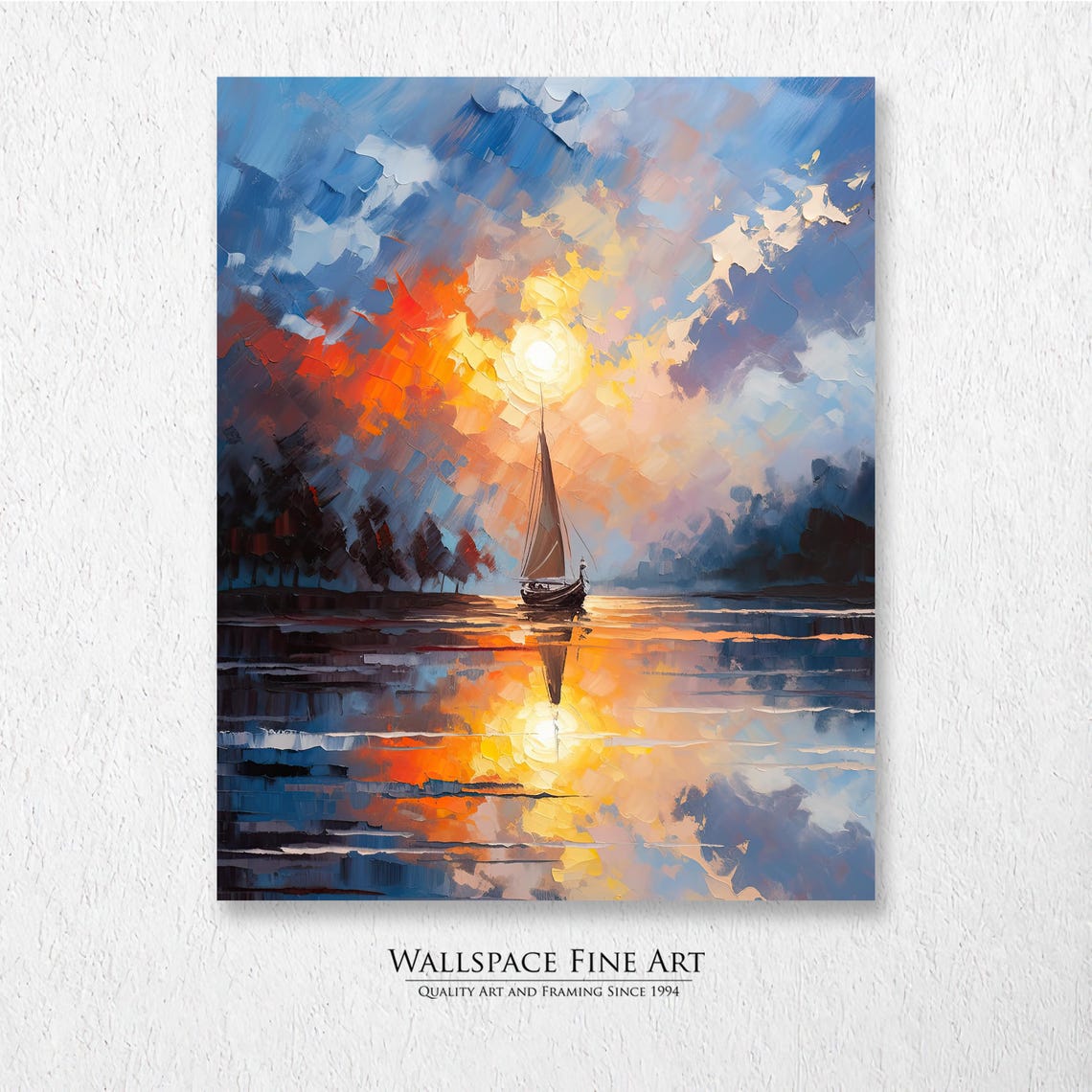 Sailboat at Sunset Impressionist Oil Painting Ocean Waves Poster