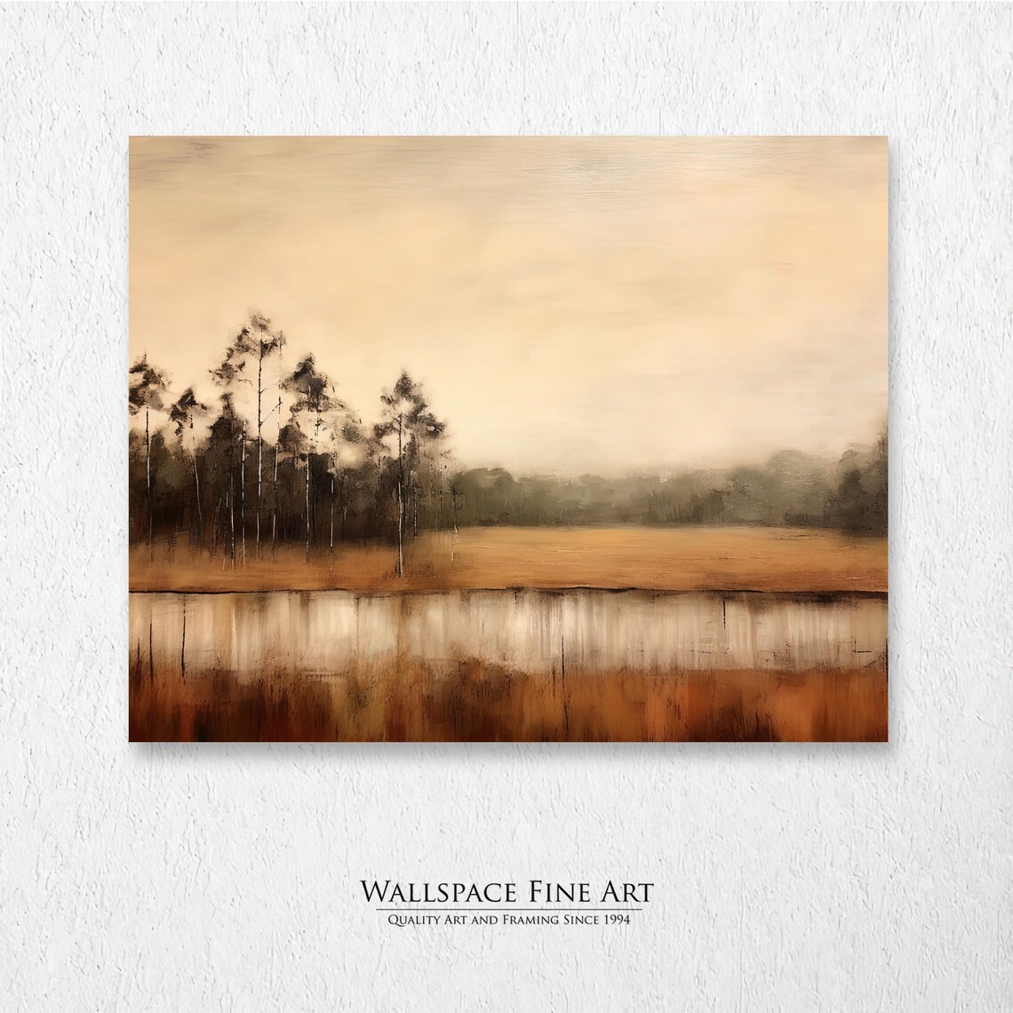 Trees By The Lake Warm Neutral Landscape Minimalist Nature Wall Art