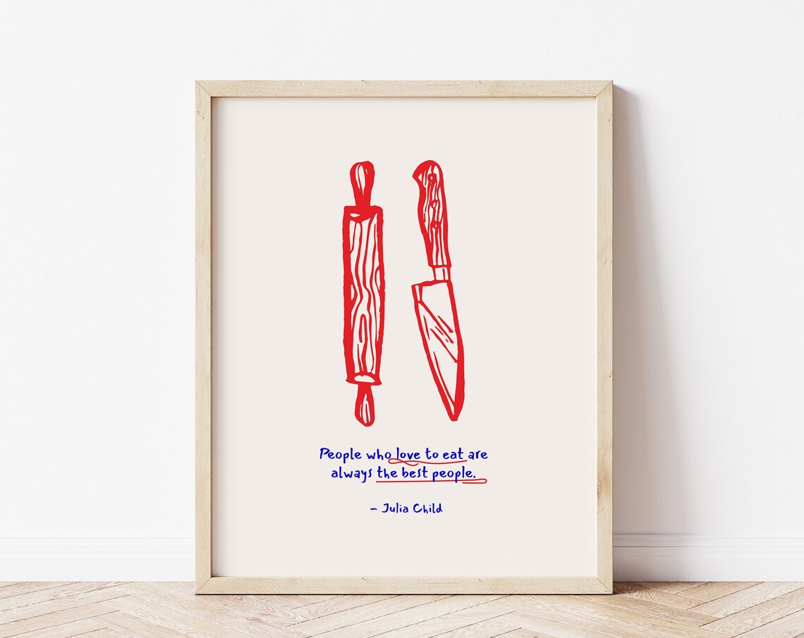 Julia Child Food Quote Red Utensils Kitchen Chef Decor Wall Art