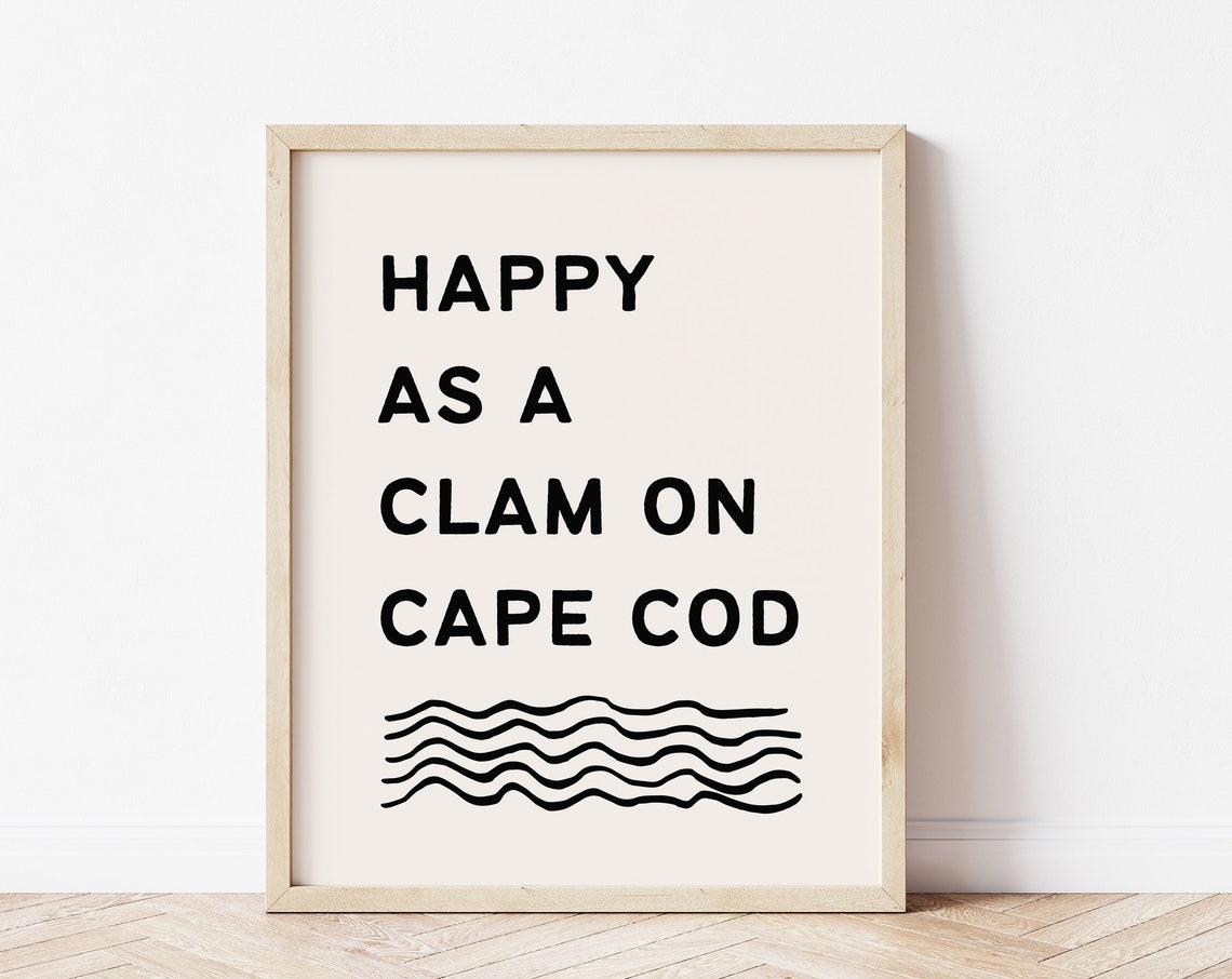 Happy As A Clam On Cape Cod Bold Black Typography Beach Poster