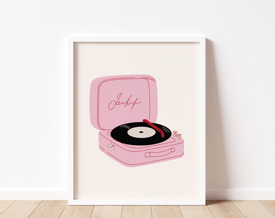 Pink Suitcase Record Player Retro Vinyl Music Lover Art Print