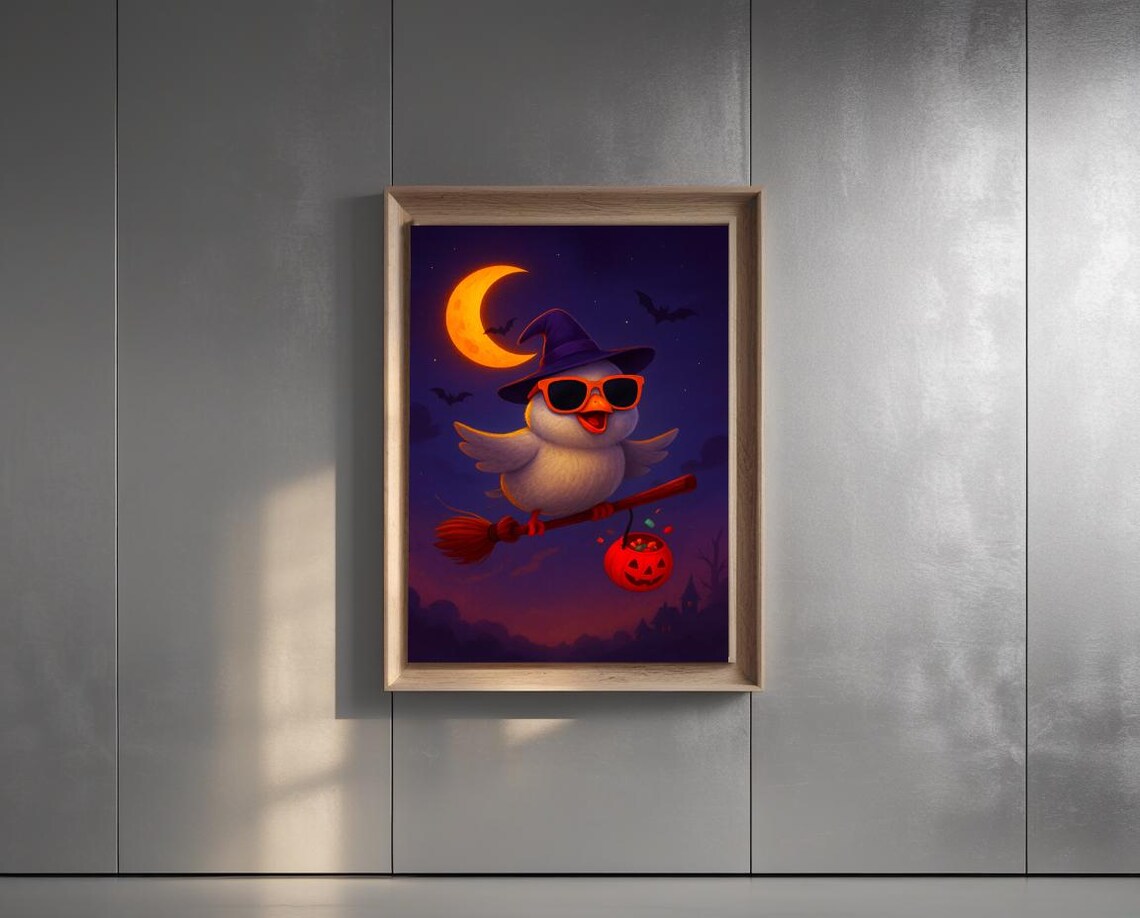 Playful Witch Chick Halloween Art Wall Spooky