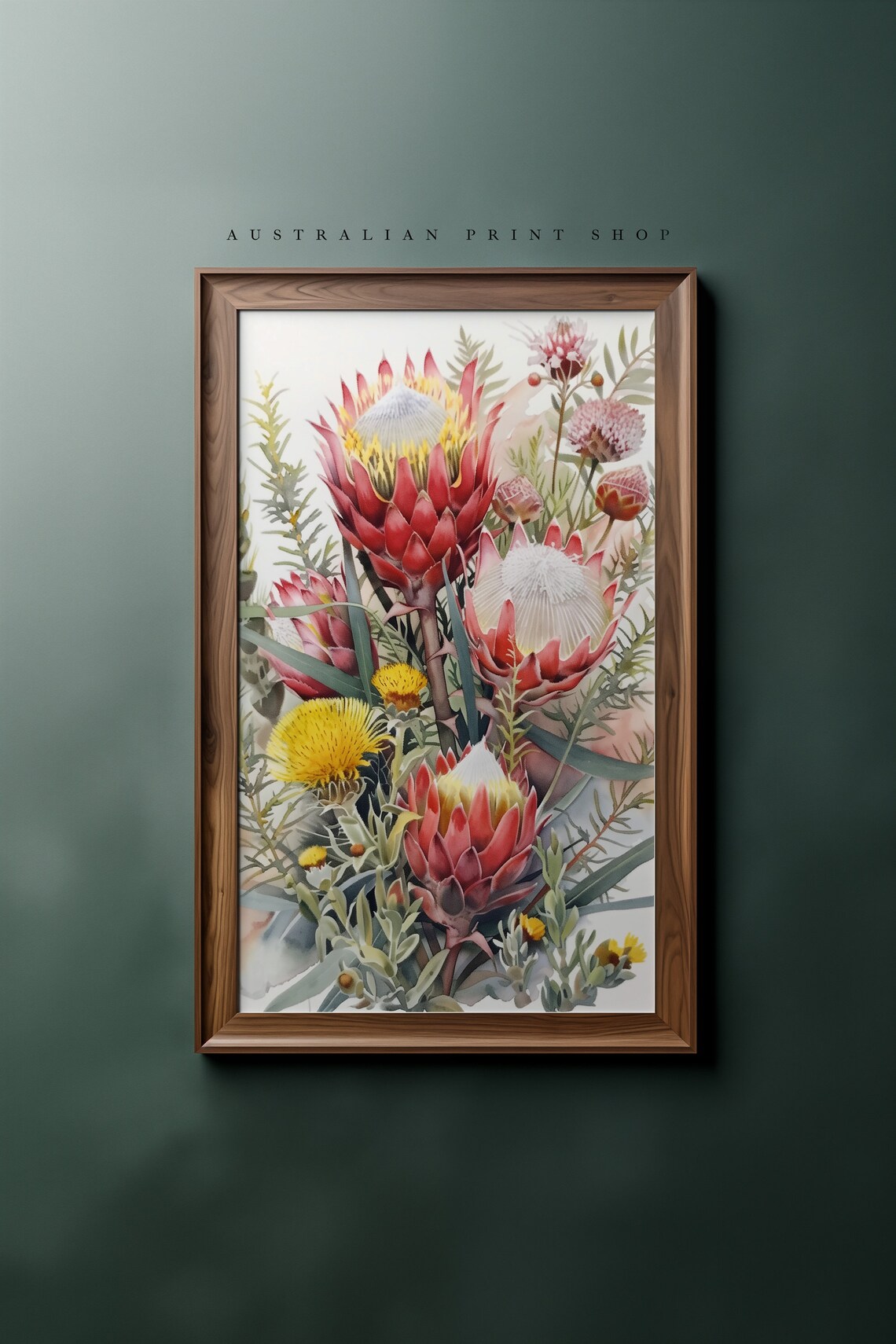 Australian Native Floral Art Print, Waratah Banksia Wattle - Image 5