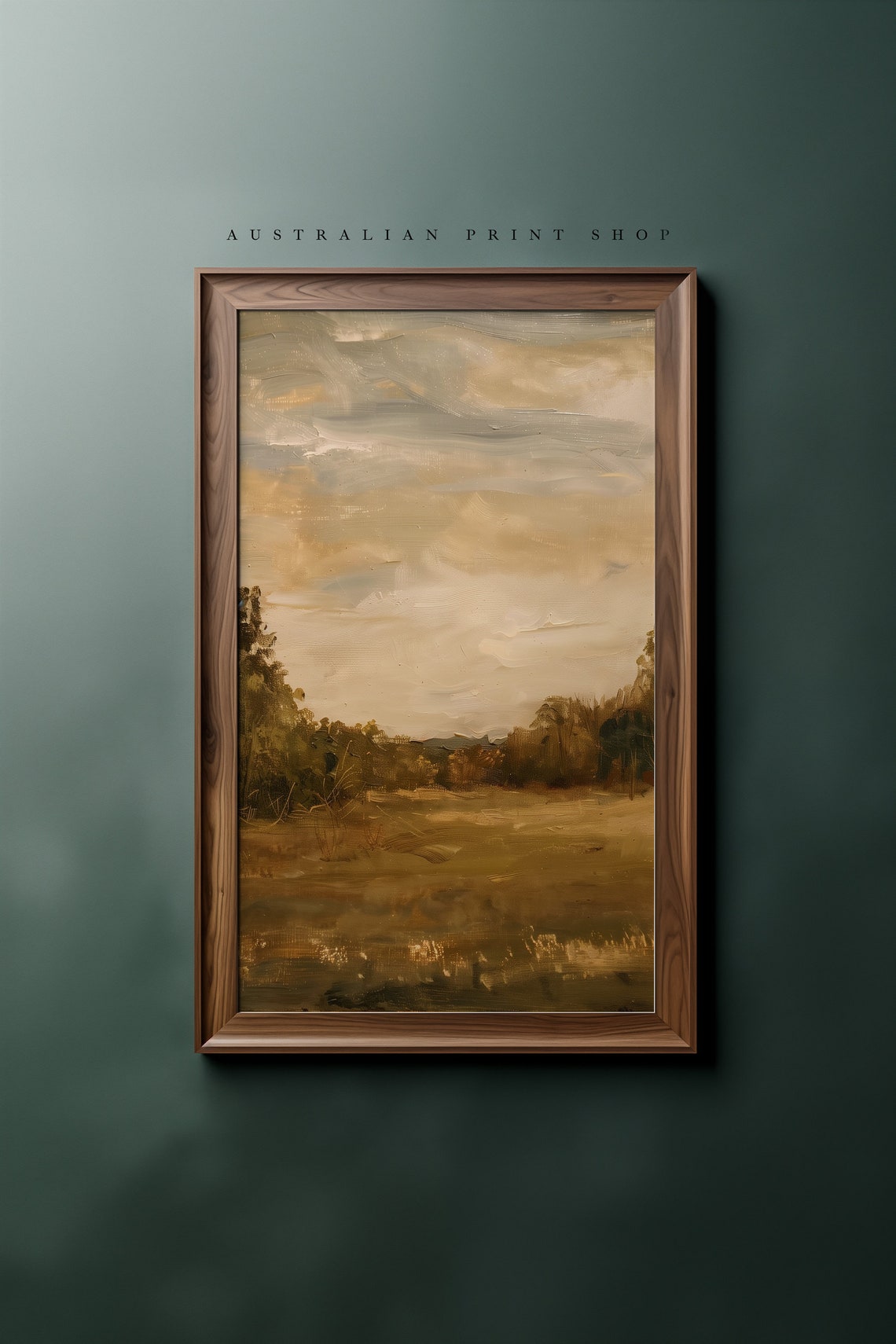Vintage Rustic Countryside Painting Muted Landscape Print Moody Living Room Decor Neutral Farmhouse Wall Art - Image 4