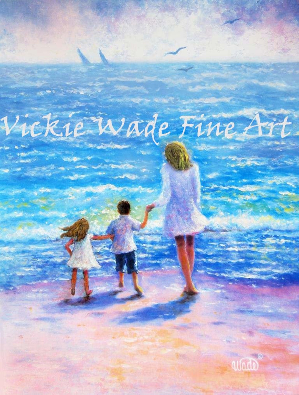 Mother Son And Daughter Beach Art Print Brother And Sister Boy And Girl Beach Beach Children Mothers Day Gift Beach Kids Vickie Wade