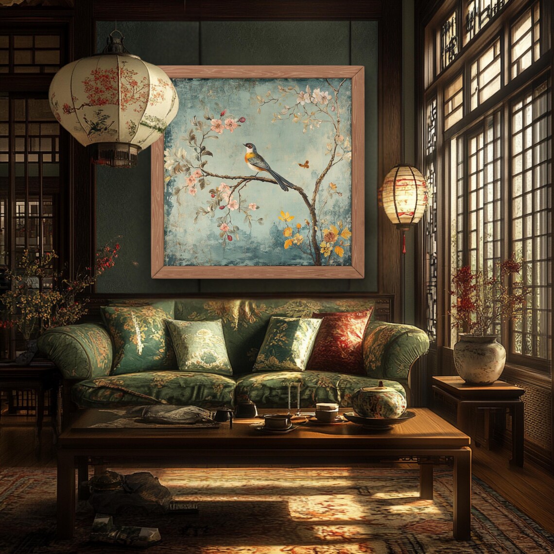 Chinoiserie Japandi Home Art, Colorful Portrait