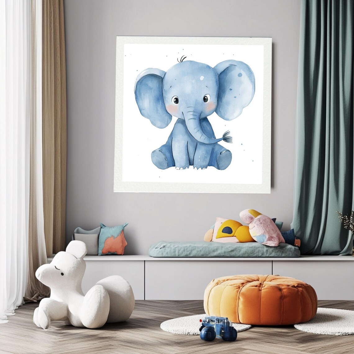 Watercolor Elephant Nursery Decor, Kids Room Gift