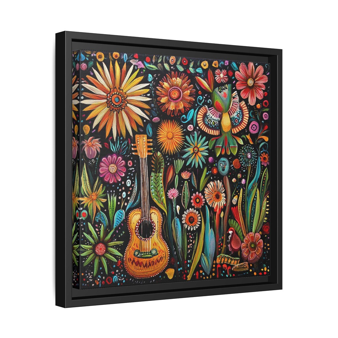 Mexican Folk Art Guitar and Botanical Image, Boho - Image 2