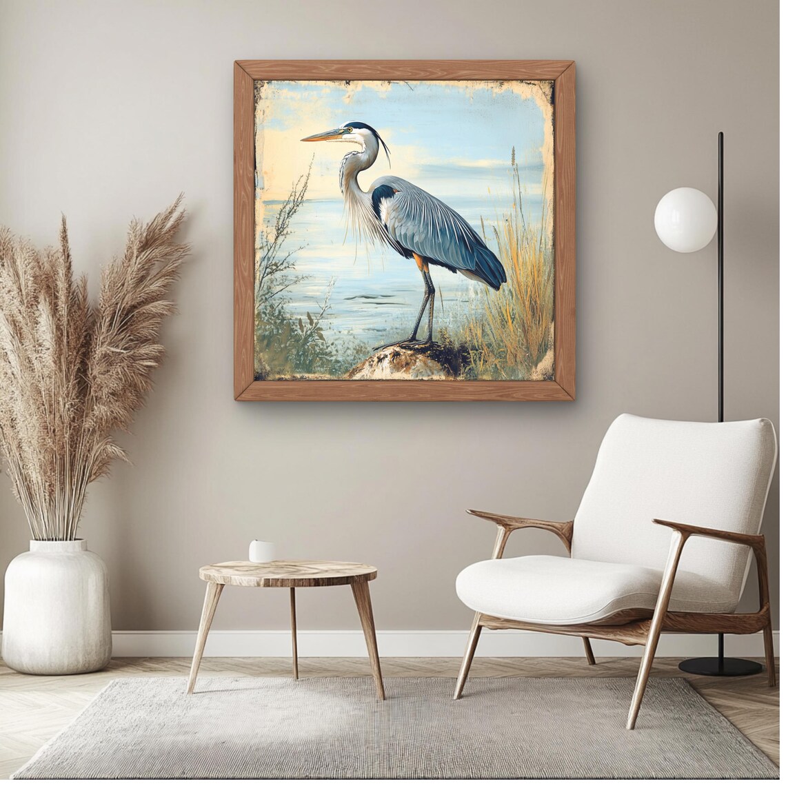 Blue Heron Vintage Style Art Print, Art Nouveau