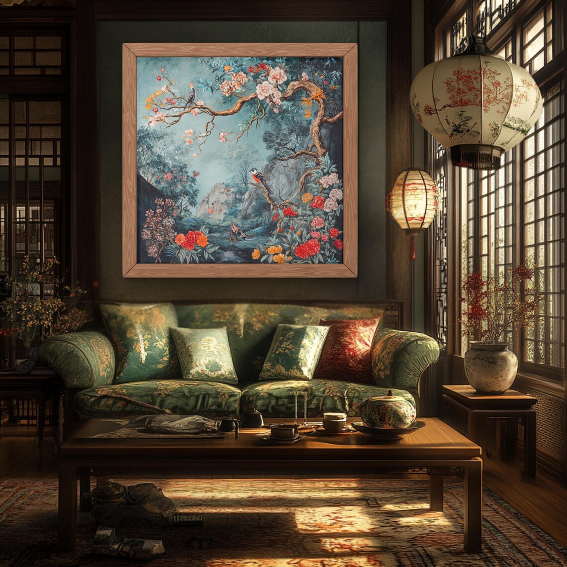 Serene Pink Landscape Japandi Art, Romantic Decor
