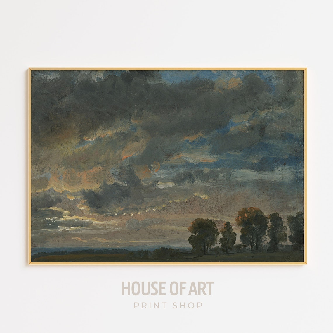 Moody Storm Clouds At Dusk Dramatic Sky Oil Painting Landscape Poster - Image 2