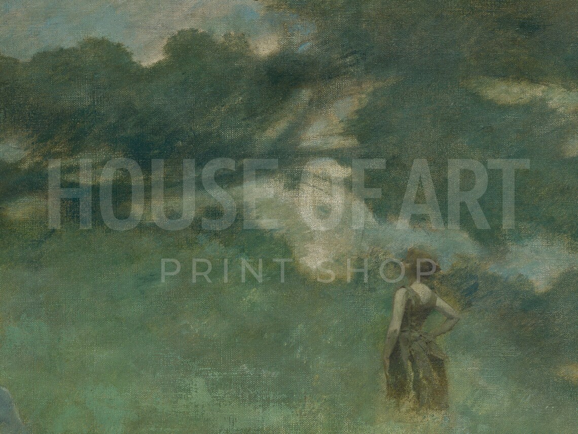 Two Women In Green Meadow Vintage Tonalist Oil Painting Art Print - Image 2
