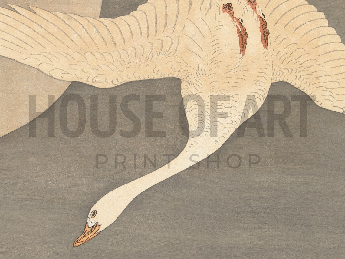 Ohara Koson Flying White Goose Moon Japanese Woodblock Art Poster - Image 2