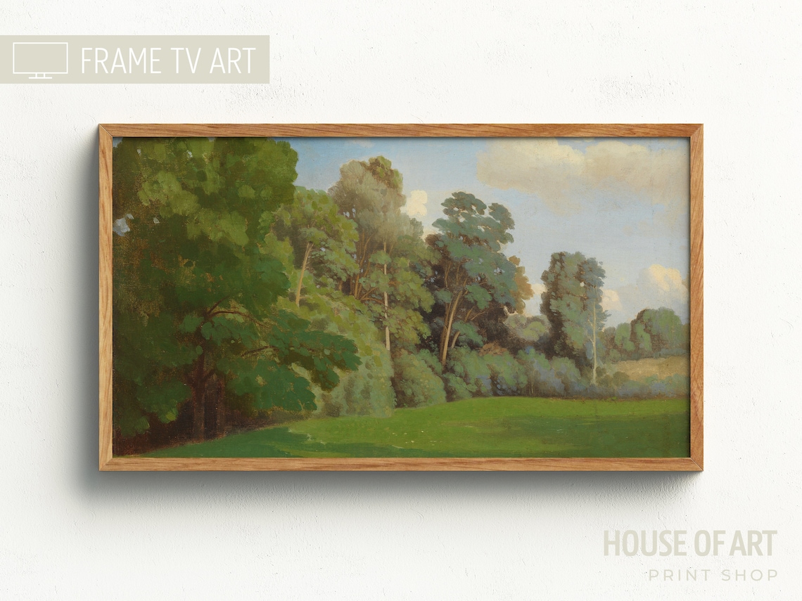 Edge Of The Woods Green Forest Treeline Meadow Oil Painting Poster