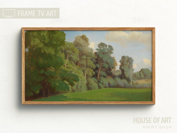 Frame Tv Art 4k Edge Of The Woods Landscape Oil Painting Forest Green Drawing Tree Line Grass Field Nature Sun Shadow