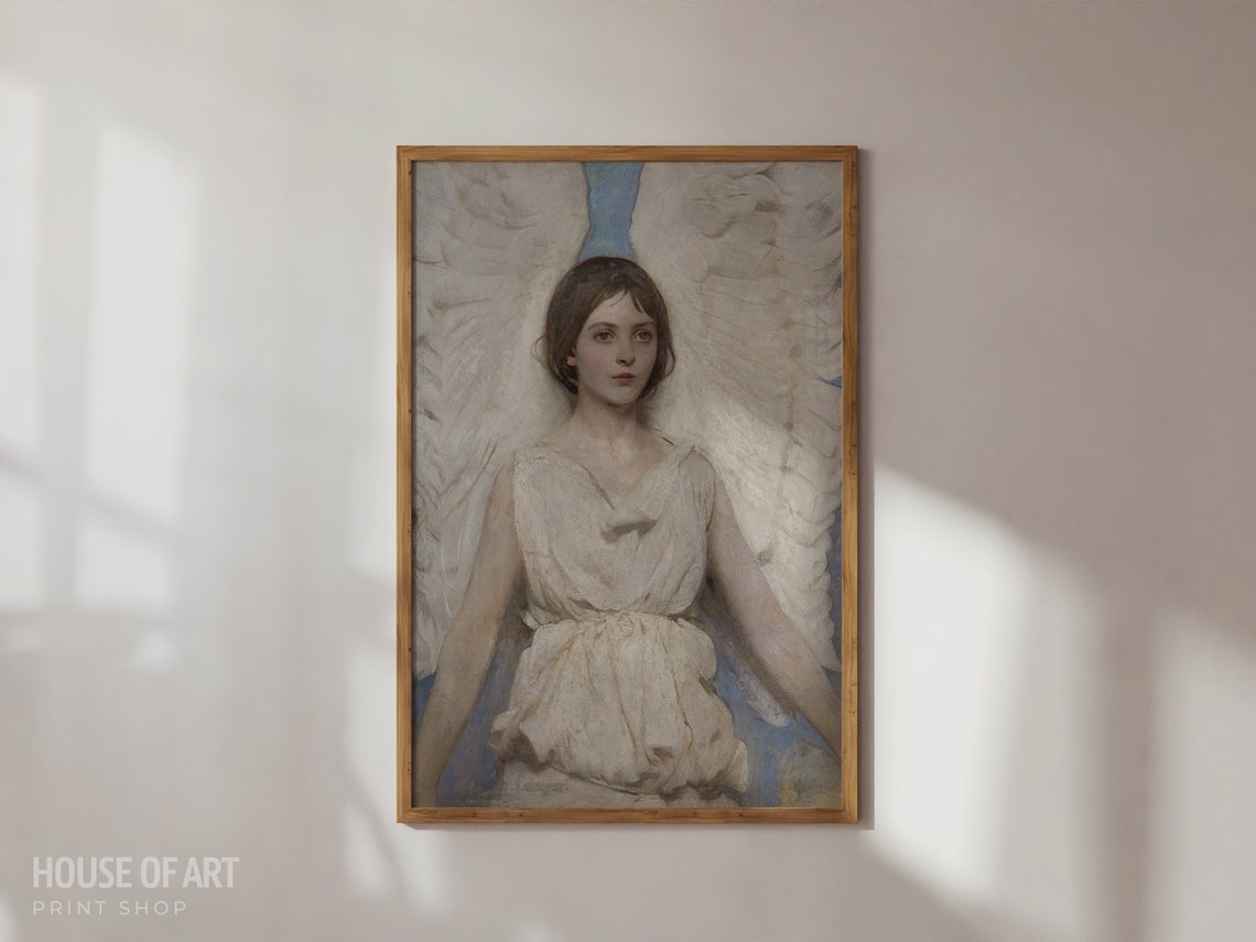 Angel Painting Vintage Portrait Painting Beautiful Angel Art Angel Wall Art Guardian Angel Spiritual Wall Art Wall Art