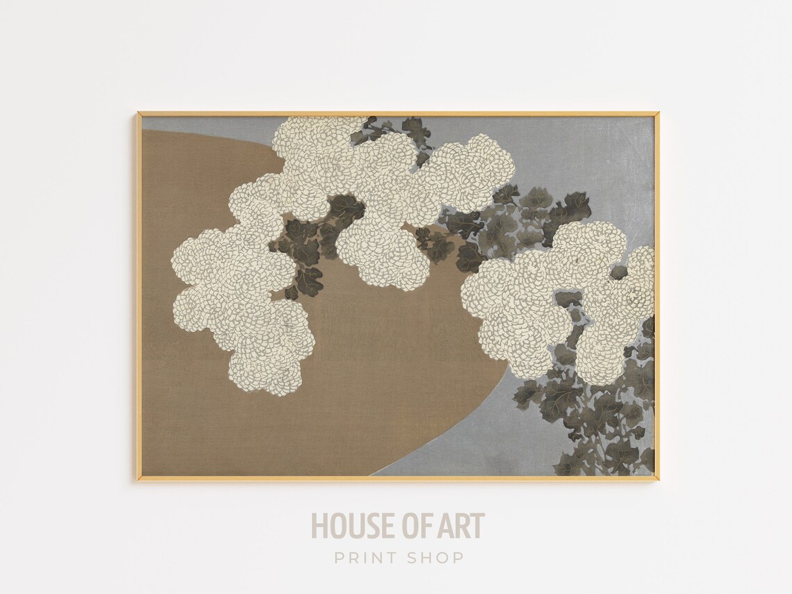 Japanese Bloom Woodcut Chrysanthemums Vintage Art Print - Image 3