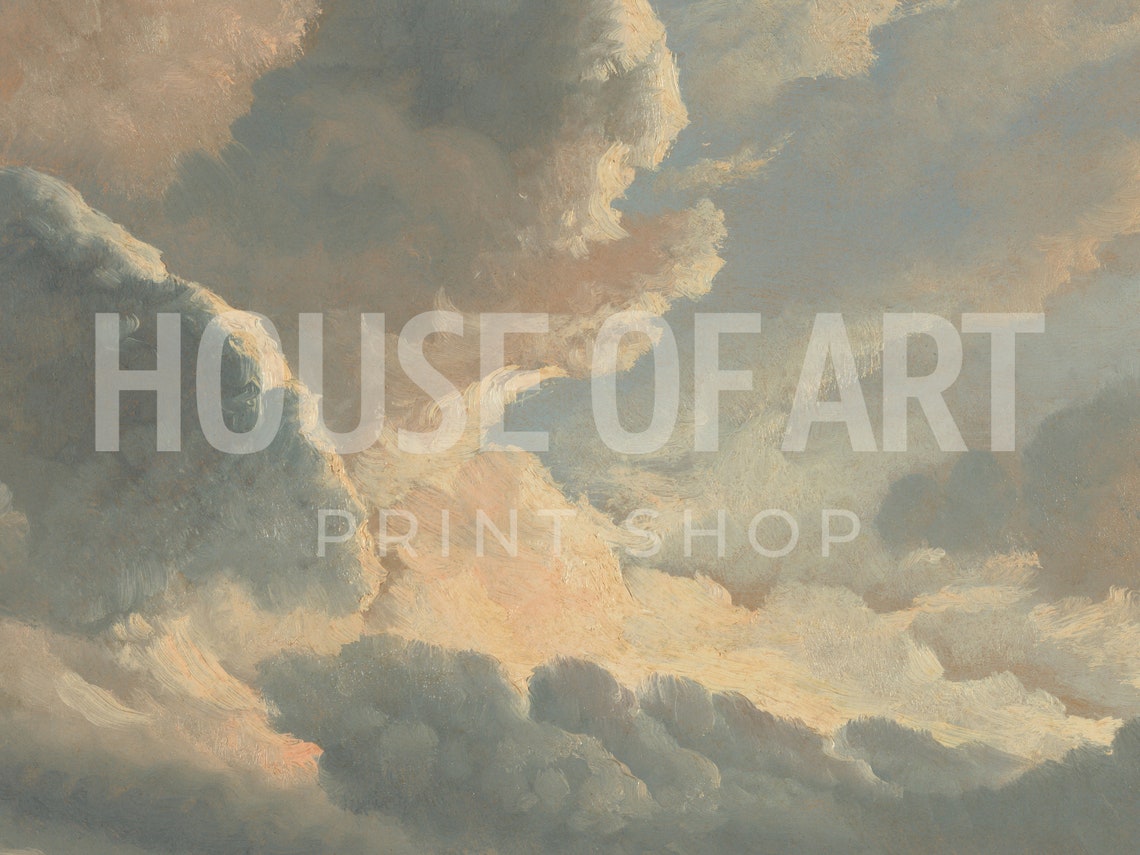 Romantic Clouds Painting Warm Peach Tones Neutral Country Art Print - Image 2