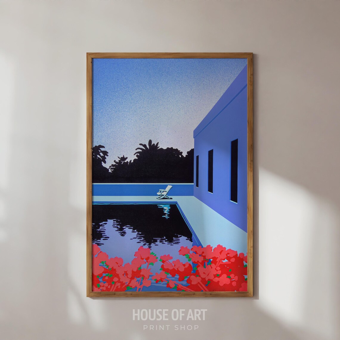 Retro Japanese 80s Poolside Villa at Dusk City Pop Aesthetic Print