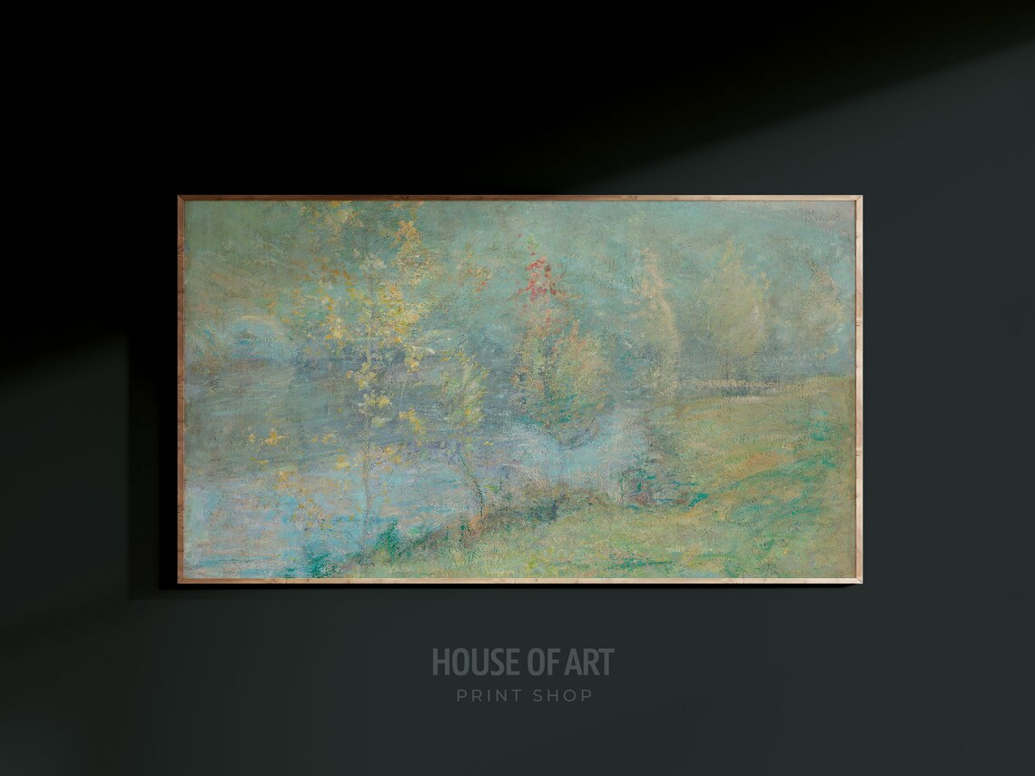 Misty Morning River Landscape Impressionist Vintage Oil Painting Print - Image 3