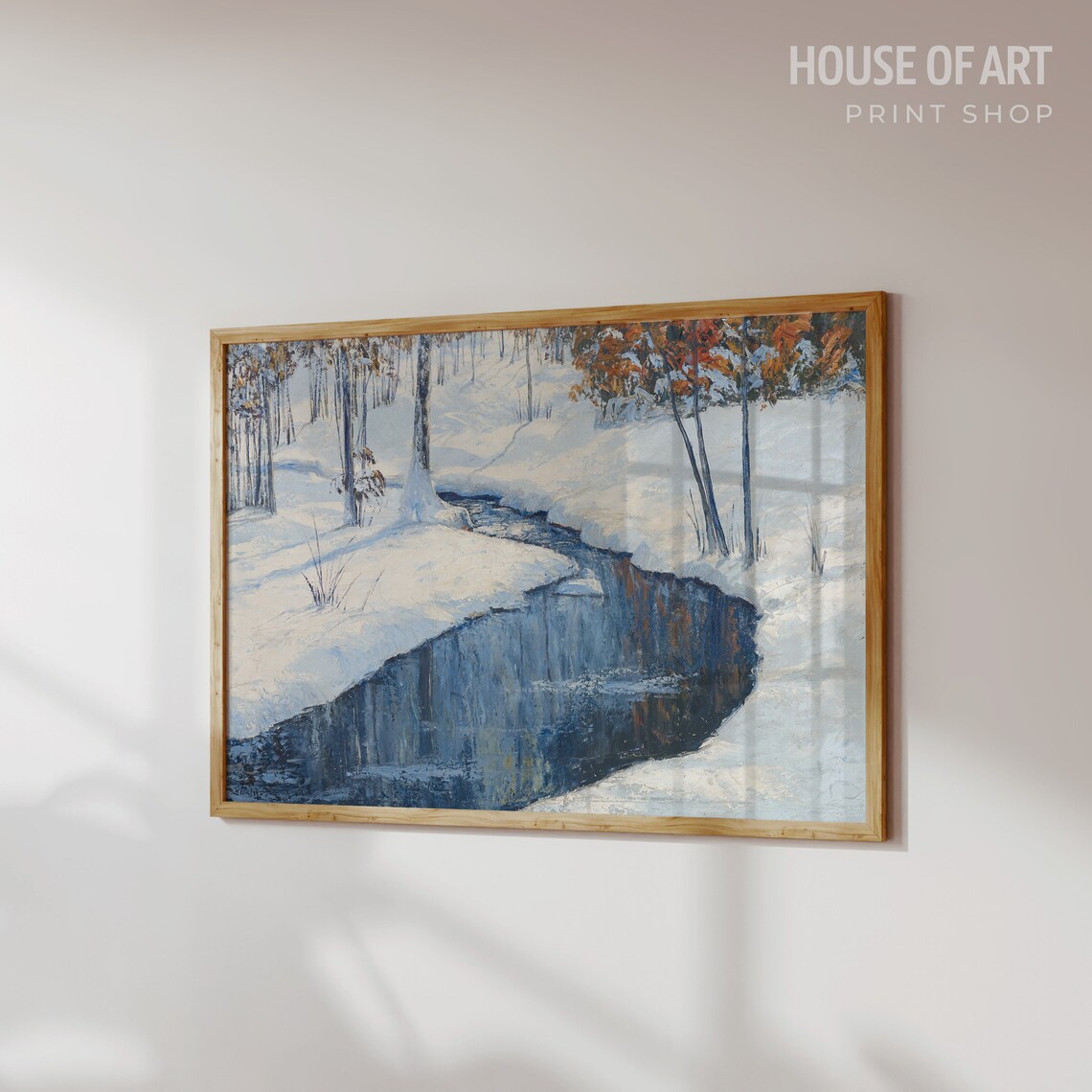 Winter Forest Snowy Stream Landscape Blue Snow Painting Wall Poster - Image 3