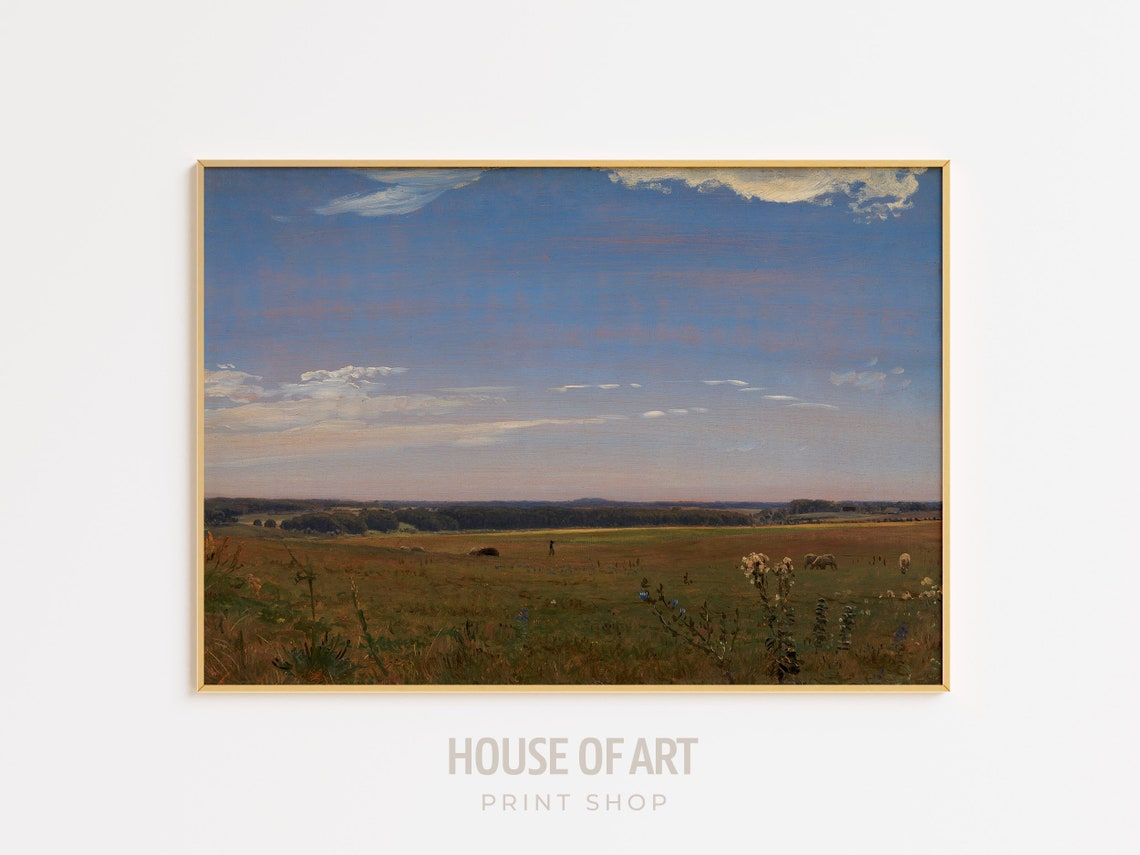 Danish Rolling Hills Meadow Wide Open Sky Summer Landscape Wall Art - Image 3