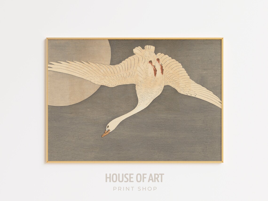 Ohara Koson Flying White Goose Moon Japanese Woodblock Art Poster