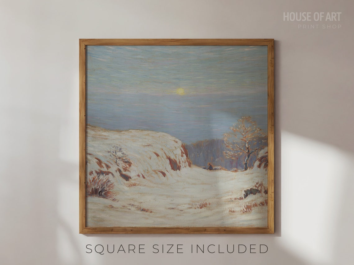 Snowy Winter Landscape Oil Painting Moonlit Snow Hills Wall Art Print - Image 2